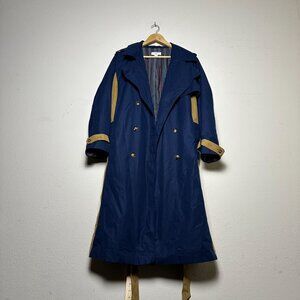 La Ligne Womens Navy Tan Double-Breasted Trench Coat 1X Striped Lining Office